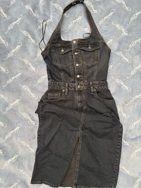 Denim Halter Overall Dress
